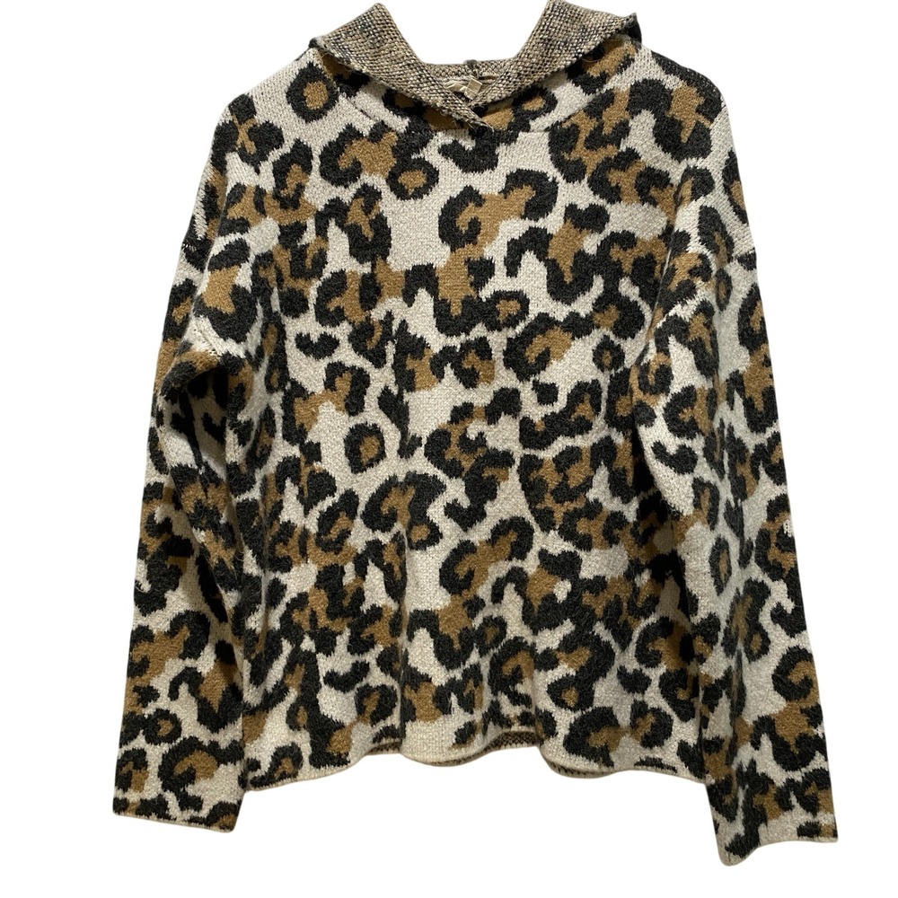 Mystree Women's Leopard Print Hoodie Pullover‎ Sweatshirt Fleece Sweater Size L
